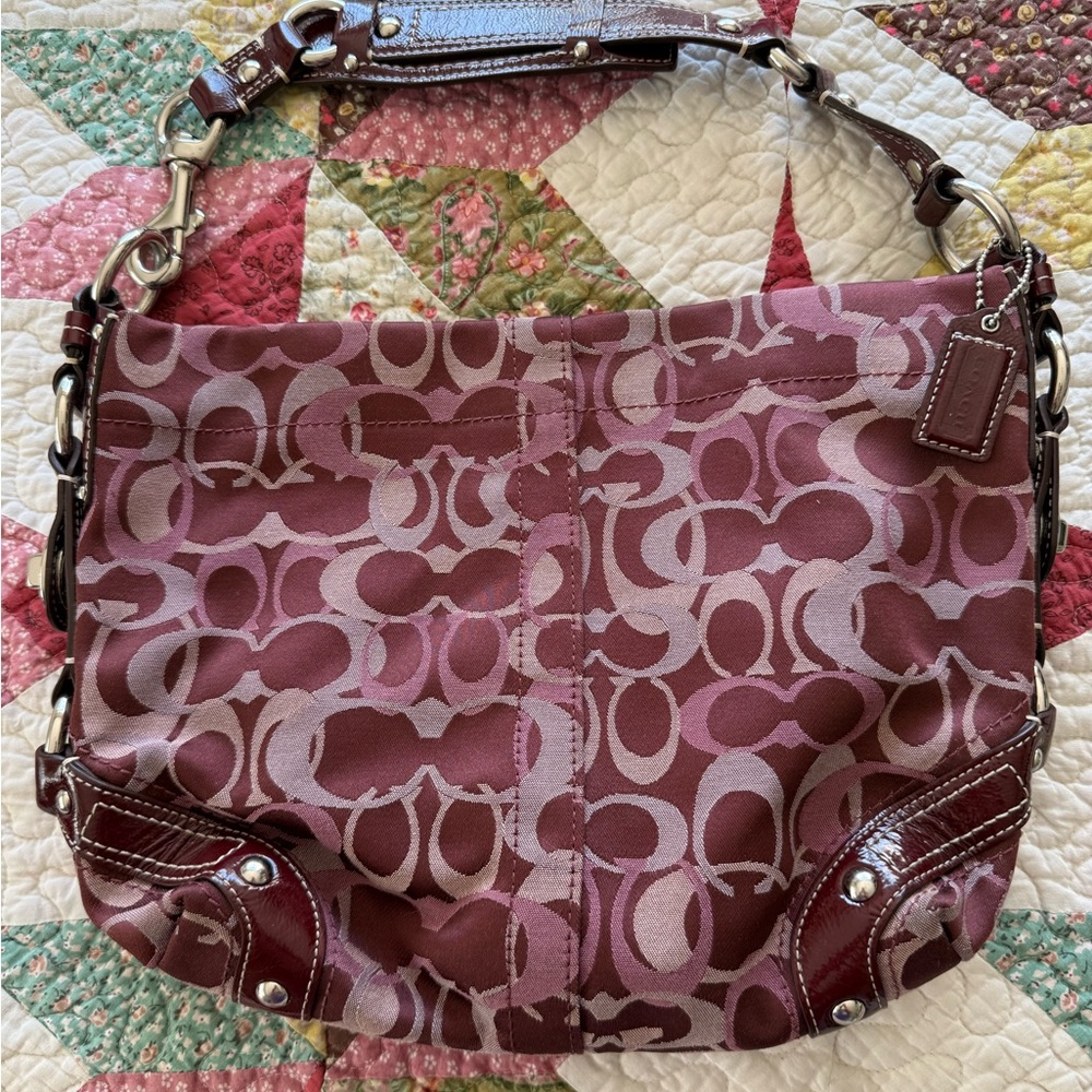 Coach Carley Shoulder Bag in Burgundy and Pink